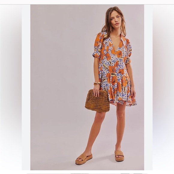 Free People Sugar Crush Mini Cobalt Dress / Combo Floral NWT - Picture 3 of 6